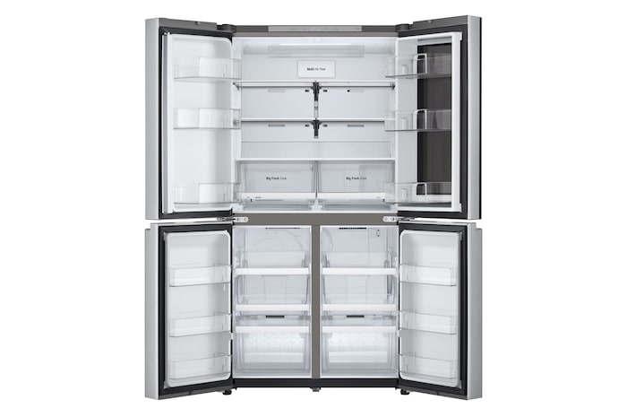 Frigorifero con porte aperte, completamente vuoto