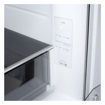 Frigorifero Multidoor Slim Instaview LG GMVS30SEPY con pannello di controllo ThinQ laterale, funzioni Super Cool, Super Freeze e modalità Vacation.