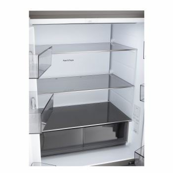 Frigorifero Multidoor Slim Instaview LG GMVS30SEPY con interno Pure N Fresh, ripiani in vetro e cassetti inferiori per una conservazione ordinata degli alimenti.