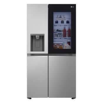 Vista frontale di Frigorifero Side-by-Side InstaView | Classe E, 635L | Wi-Fi, Dispenser senza allaccio, Fresh Balancer, No frost | Prime Silver GSGV81PYLL