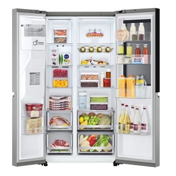 Interno organizzato con 4 porte aperte del Frigorifero Side-by-Side LG GSGV81PYLL