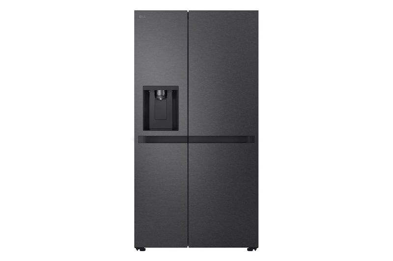 Vista frontale di Frigorifero Side-by-Side | Classe E, 641L | Dispenser acqua e ghiaccio senza allaccio, Linear Cooling | Matte Black GSLC41EPPE