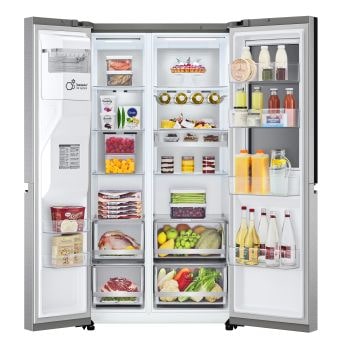 Interno organizzato con 4 porte aperte del Frigorifero Side-by-Side LG GSXV90MBAE