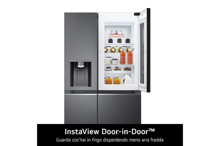 LG Frigorifero Side-by-Side InstaView Door-in-Door | Classe E, 635L | Wi-Fi, Dispenser senza allaccio, UVnano, No frost | Nero, GSXV91MCAE