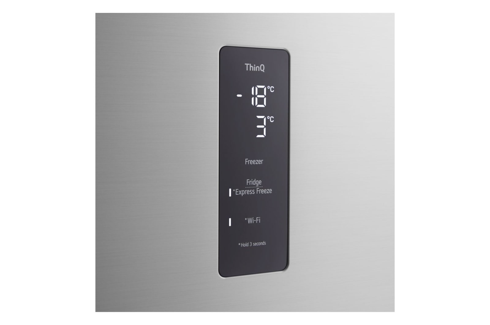 Foto del frigorifero LG GTFV61PYBQD con dettagli su schermo digitale