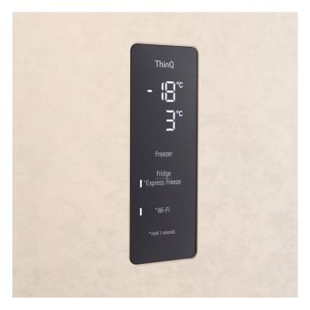Foto del frigorifero LG GTFV61SEBQD con dettagli su schermo digitale