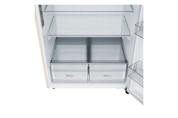 Foto del frigorifero LG GTFV61SEBQD con dettagli su ripiani interni