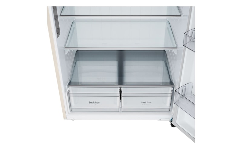 Foto del frigorifero LG GTFV61SEBQD con dettagli su ripiani interni