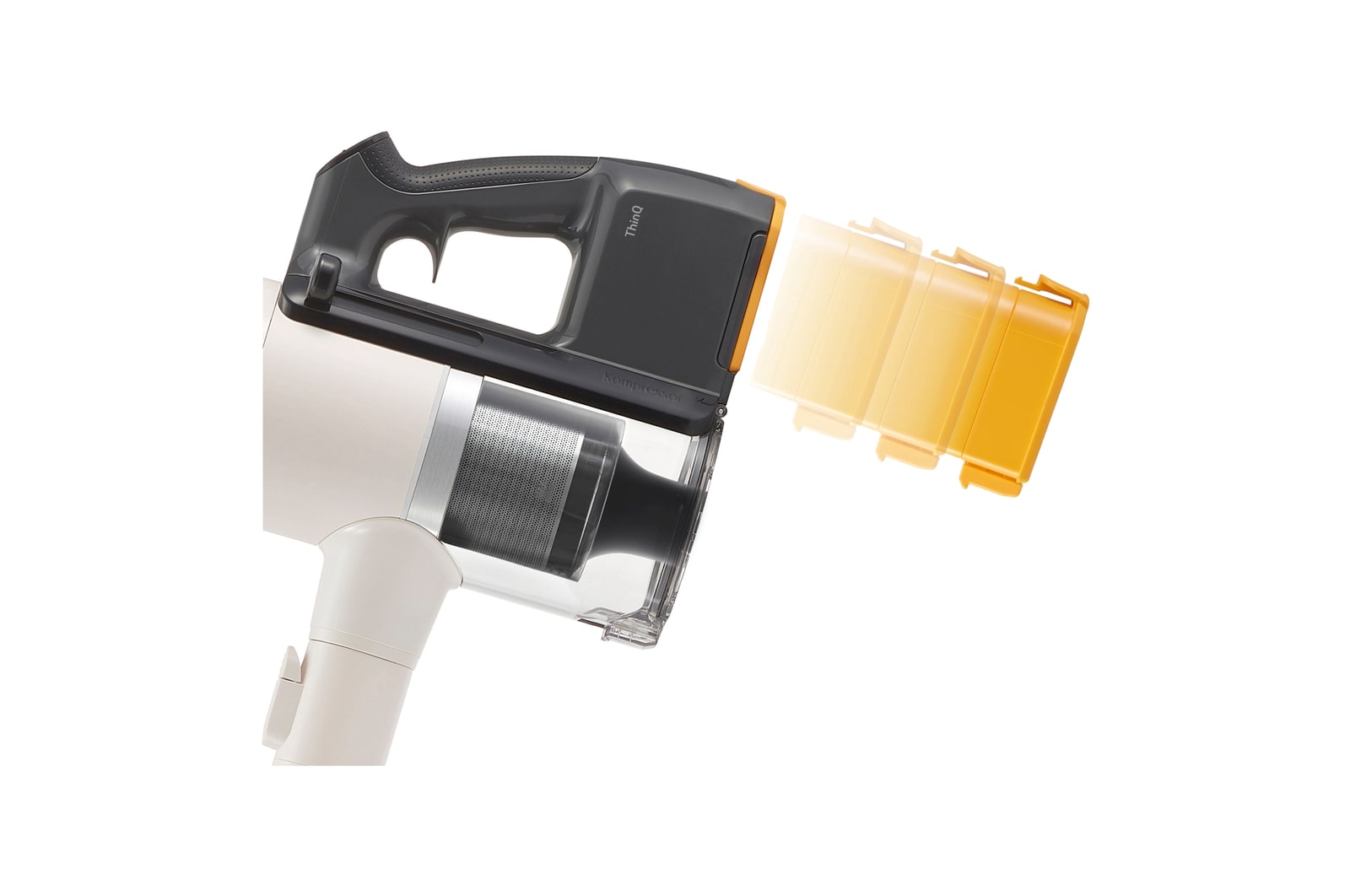 Dettaglio dell'aspirapolvere a9k-lite1c in cui si vede l'estrazione della batteria