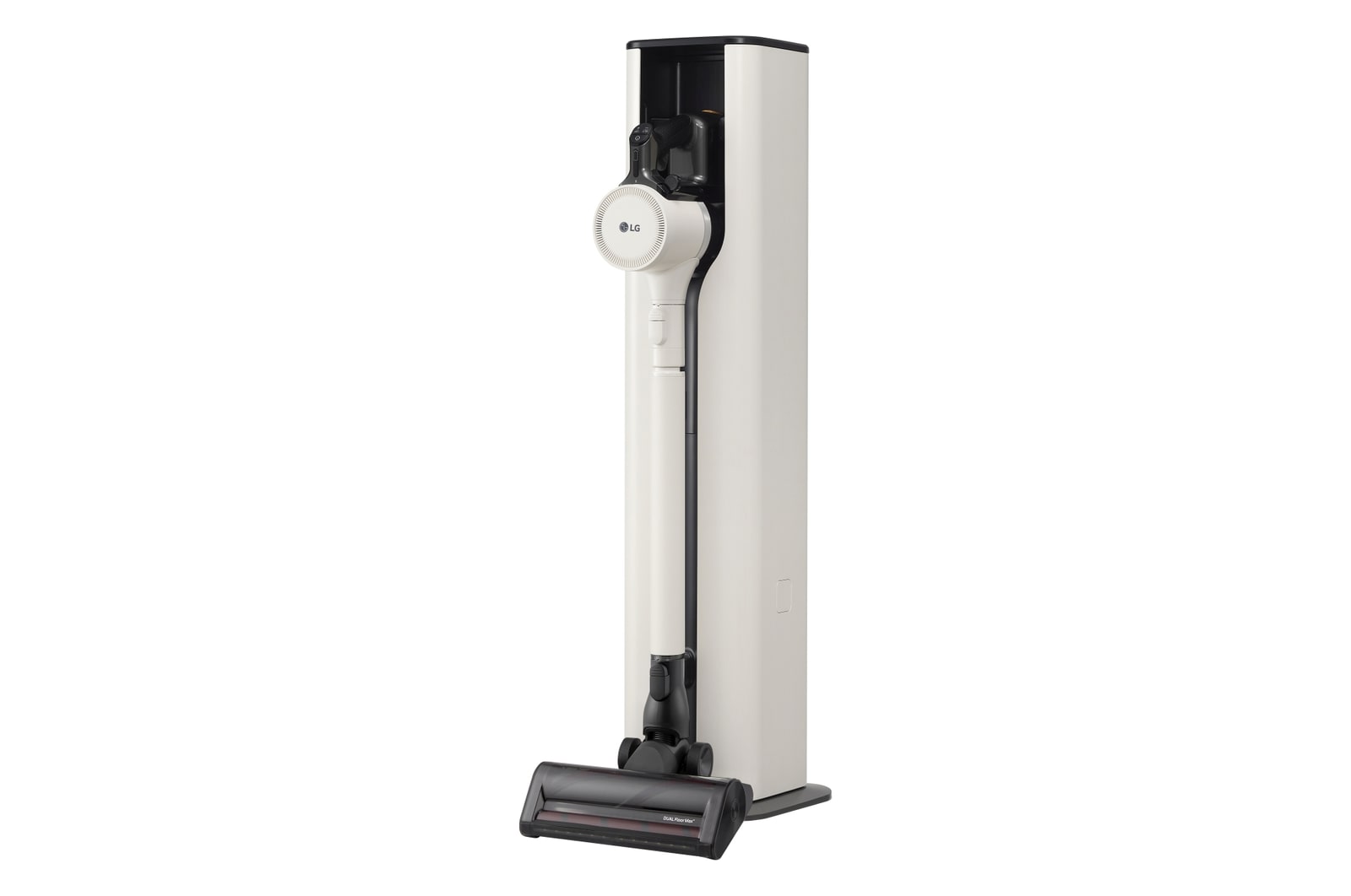 Aspirapolvere CordZero A9T-PRIME1C vista da tre quarti verso sinistra, inserita nella stazione all-in-one
