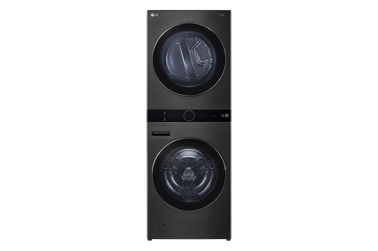 Vista frontale di WashTower Colonna Bucato 17/16 Kg AI DD | Classe E/D | Pannello unificato, TurboWash360,Pompa di calore | Nera WT1716BBF