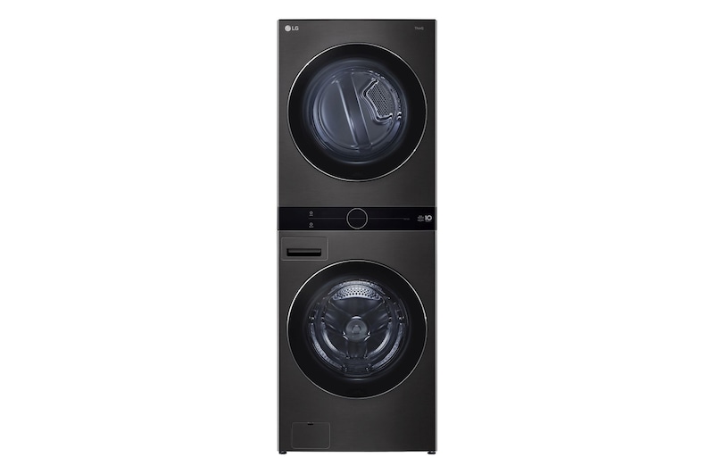 Vista frontale di WashTower Colonna Bucato 17/16 Kg AI DD | Classe E/D | Pannello unificato, TurboWash360,Pompa di calore | Nera WT1716BBF