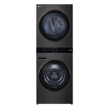 Vista frontale di WashTower Colonna Bucato 17/16 Kg AI DD | Classe E/D | Pannello unificato, TurboWash360,Pompa di calore | Nera WT1716BBF