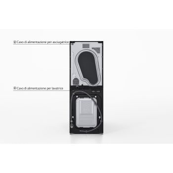 vista retro con dettagli cavi di alimentazione colonna bucato LG wt1716bbf