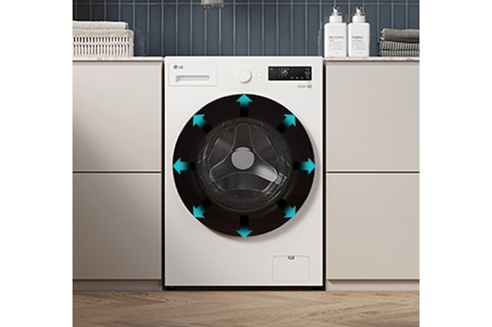 Lavatrice LG F0NT116TWC - Immagine del prodotto ambientata in una lavanderia moderna