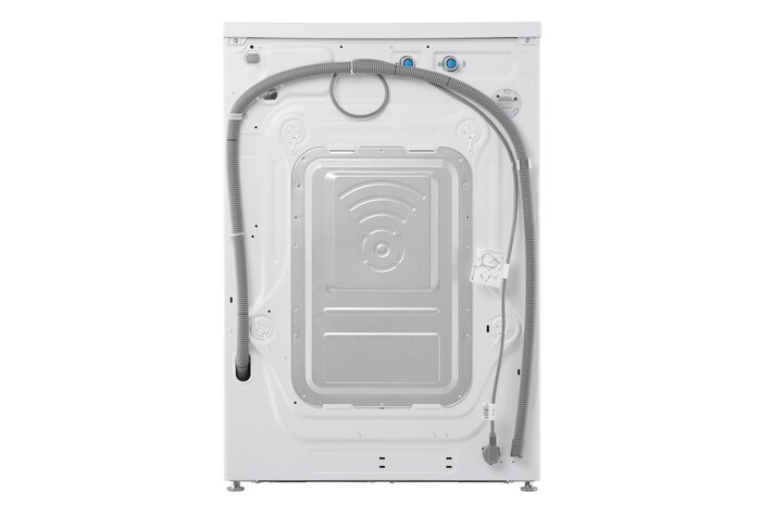 Lavatrice LG F0NT116TWC - Dettaglio del retro della lavatrice con i tubi di carico e scarico e il cavo di alimentazione correttamente alloggiati.