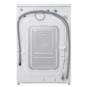 Lavatrice LG F0NT116TWC - Dettaglio del retro della lavatrice con i tubi di carico e scarico e il cavo di alimentazione correttamente alloggiati.
