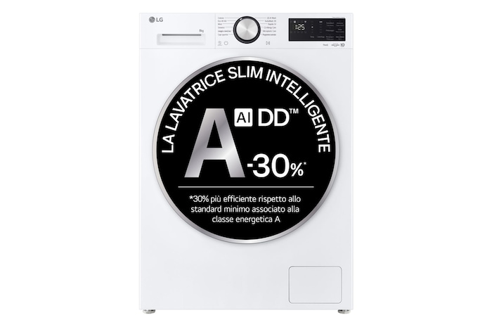 Immagine frontale della lavatrice LG F2NX50S8TCL Slim 8kg Next AI DD™ Serie X5 Classe A-30%