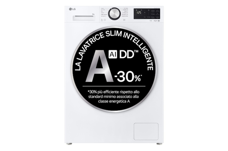 Immagine frontale della lavatrice LG F2NX50S8TCL Slim 8kg Next AI DD™ Serie X5 Classe A-30%