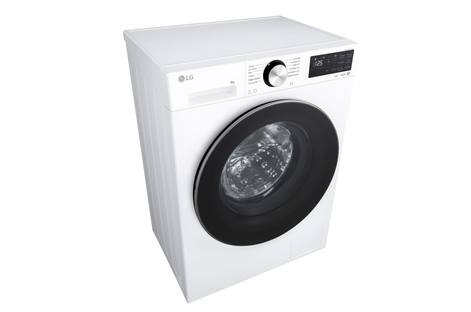 Foto con vista diagonale dall'alto della lavatrice LG F2NX50S8TCL Serie X5 Classe A-30%