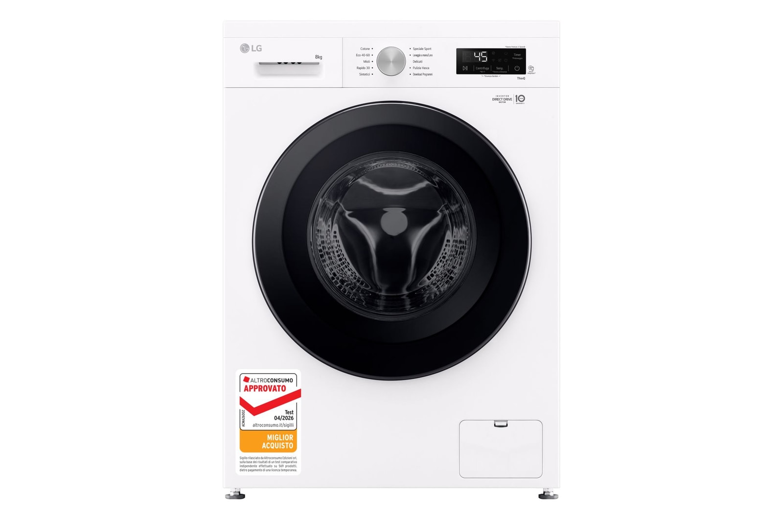 Vista frontale di Lavatrice smart 8kg | Serie X1 Classe A | 1400 giri, Wi-Fi, Sistema 6 Motion, Allergy Care, Direct Drive | Ivory White F4NX1008NWK