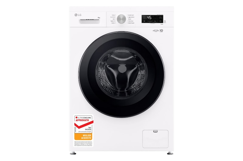 Vista frontale di Lavatrice smart 8kg | Serie X1 Classe A | 1400 giri, Wi-Fi, Sistema 6 Motion, Allergy Care, Direct Drive | Ivory White F4NX1008NWK