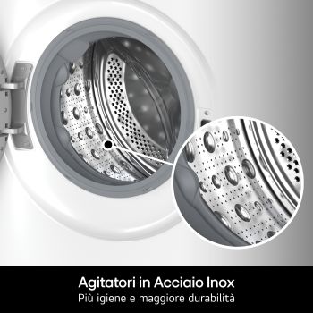 Dettaglio cestello e agitatori in acciaio della Lavatrice LG F4NX1008NWK