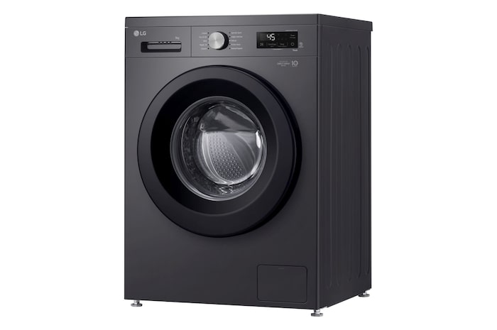 Lavatrice a tre quarti verso sinistra vista dal basso verso l'alto