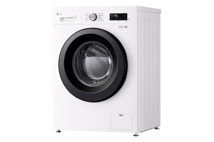 Lavatrice a tre quarti verso sinistra vista dal basso verso l'alto