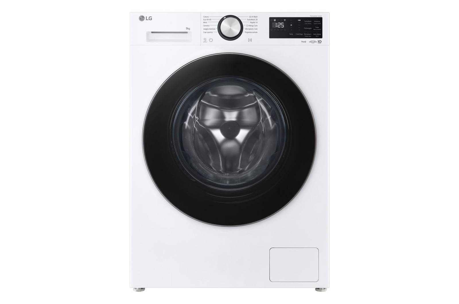 Immagine frontale della lavatrice LG F4NX5009TLC smart 9kg Serie X5 Classe A-40%