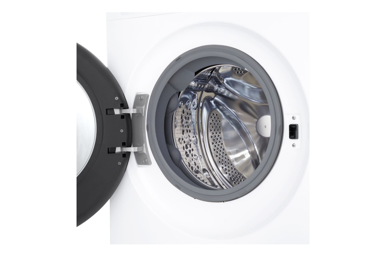 Immagine frontale lavatrice LG F4NX5009TLC con vista del cestello