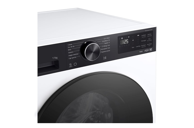 Dettaglio del pannello di controllo della lavatrice LG F4NX5011TKB