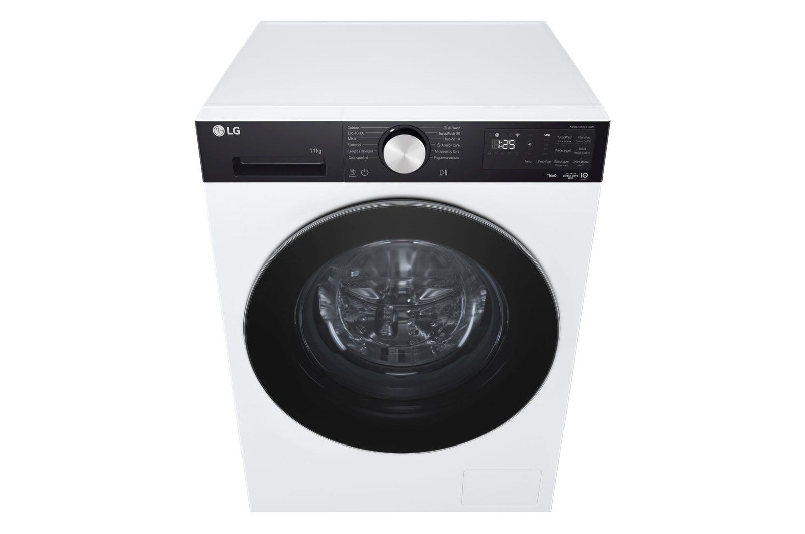 Dettaglio pannello di controllo e manopola programmi Lavatrice LG F4NX5011TKC