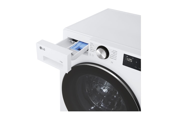 Immagine della lavatrice LG F4NX5011TLC con cassetto detersivo aperto
