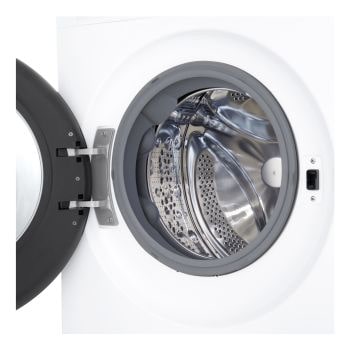 Immagine frontale della lavatrice LG F4NX5011TLC con vista del cestello