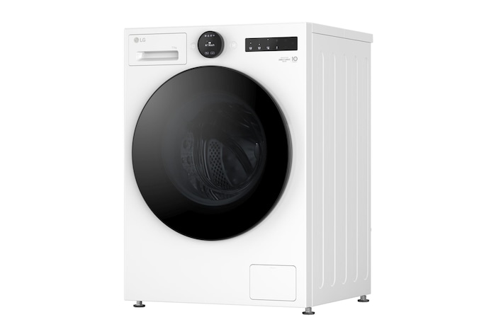 Vista da tre quarti con la lavatrice rivolta verso sinistra