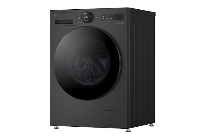 Vista da tre quarti con la lavatrice rivolta verso sinistra