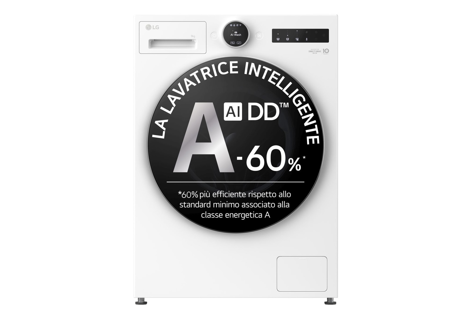 Immagine frontale della lavatrice LG F4X9009TWCE serie X9 classe A-60%