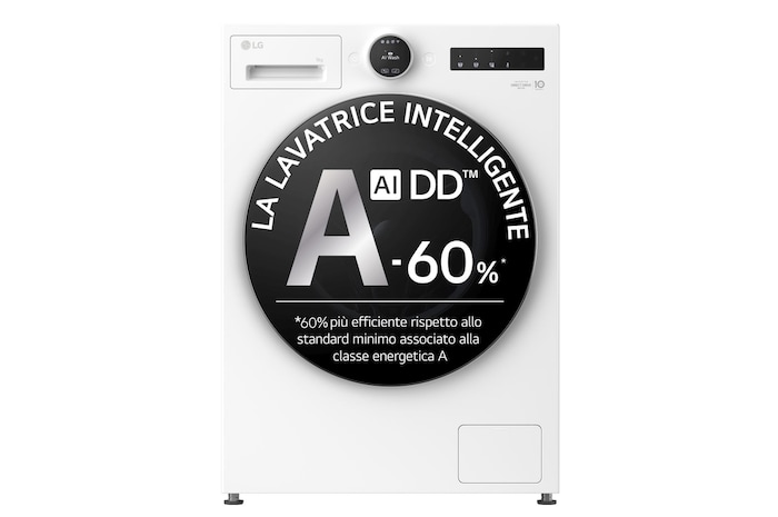 Immagine frontale della lavatrice LG F4X9009TWCE serie X9 classe A-60%