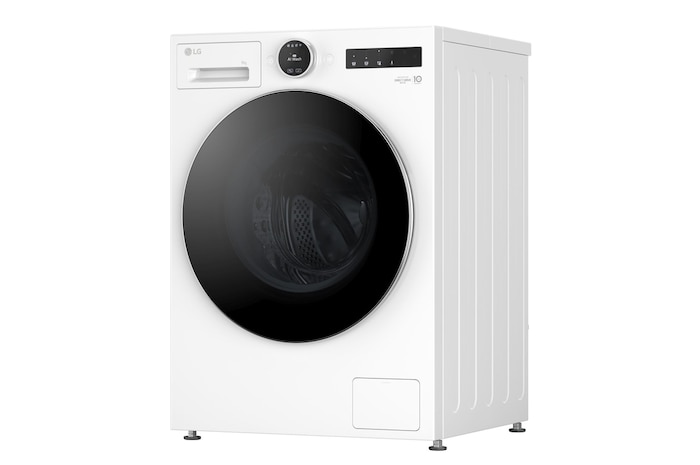 Vista da tre quarti con la lavatrice rivolta verso sinistra