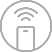 Icona di un telecomando con segnale wireless, all'interno di un cerchio grigio.