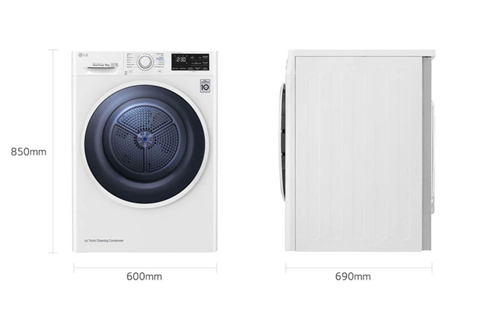 LG Asciugatrice 8kg Pompa di calore DUAL Inverter | Serie U2 Classe A+++ | Eco Hybrid, Condensatore autopulente, Wi-Fi, RC80U2AV4D