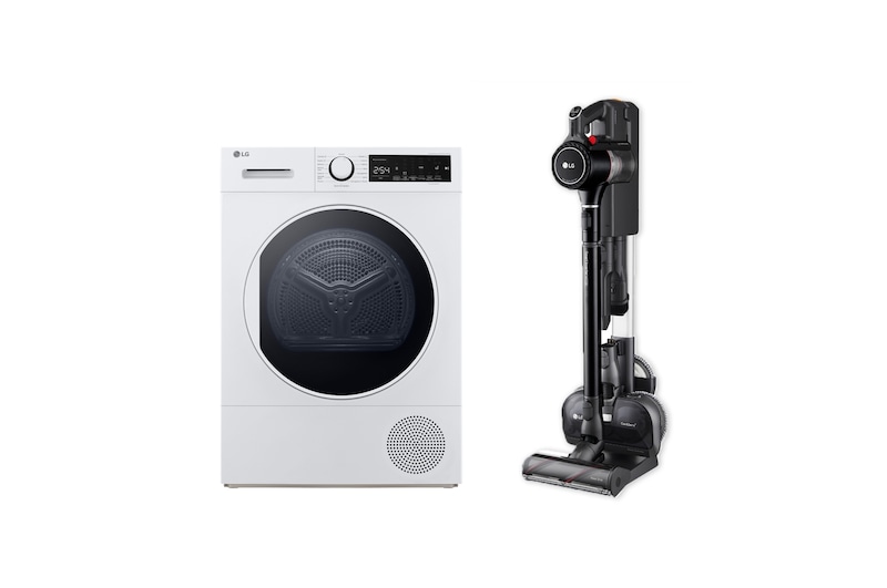 LG OFFERTA Asciugatrice + Aspirapolvere: Asciugatrice 8kg Pompa di calore + CordZero™ A9K Ultra Kompressor™ 200 W, 120 min, RH80M3AV6R.ULTRA1B