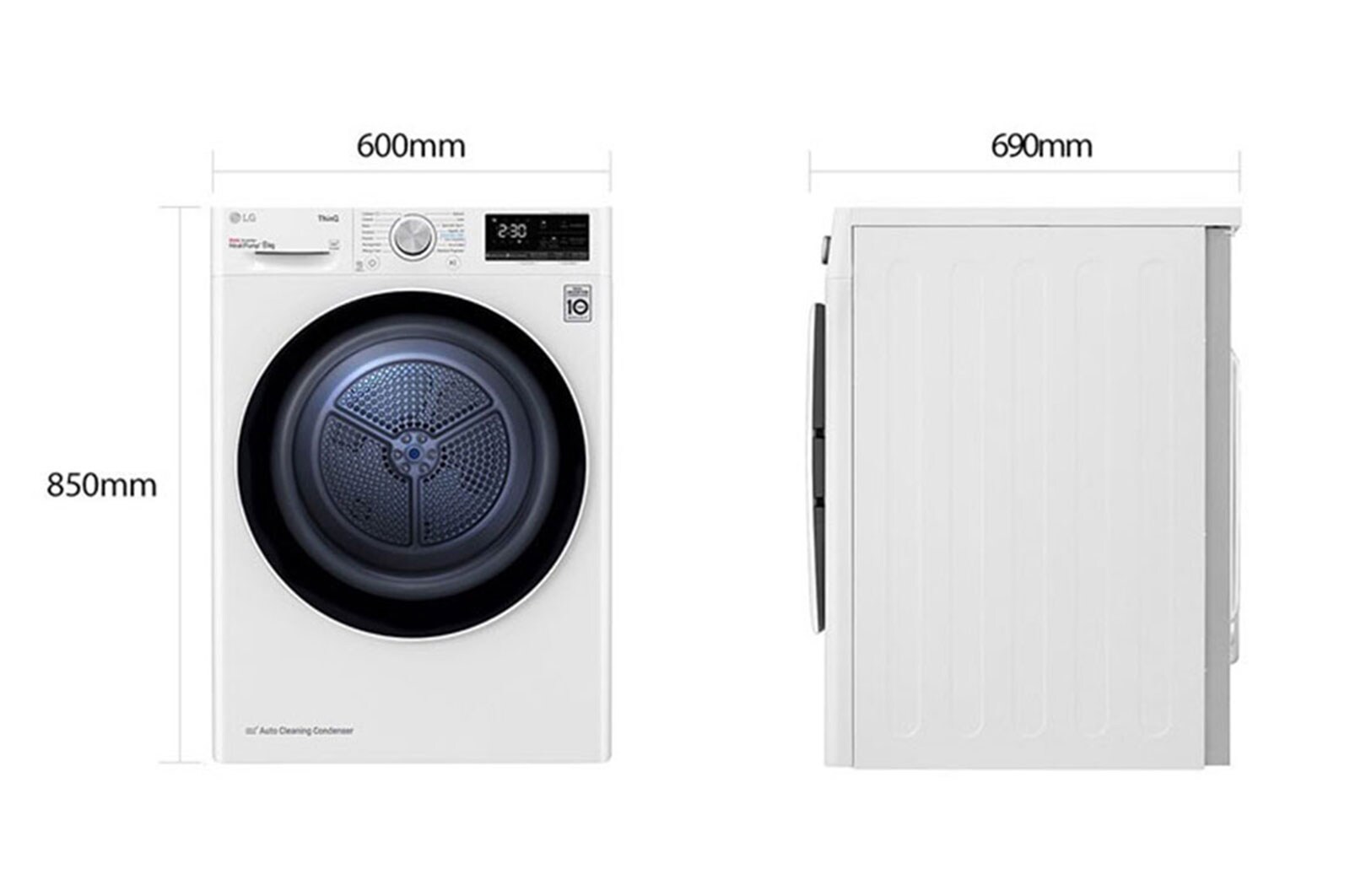 LG Asciugatrice 8kg Pompa di calore DUAL Inverter | Serie V3 Classe A++ | Eco Hybrid, Condensatore autopulente, Wi-Fi, RH80V3AV6N