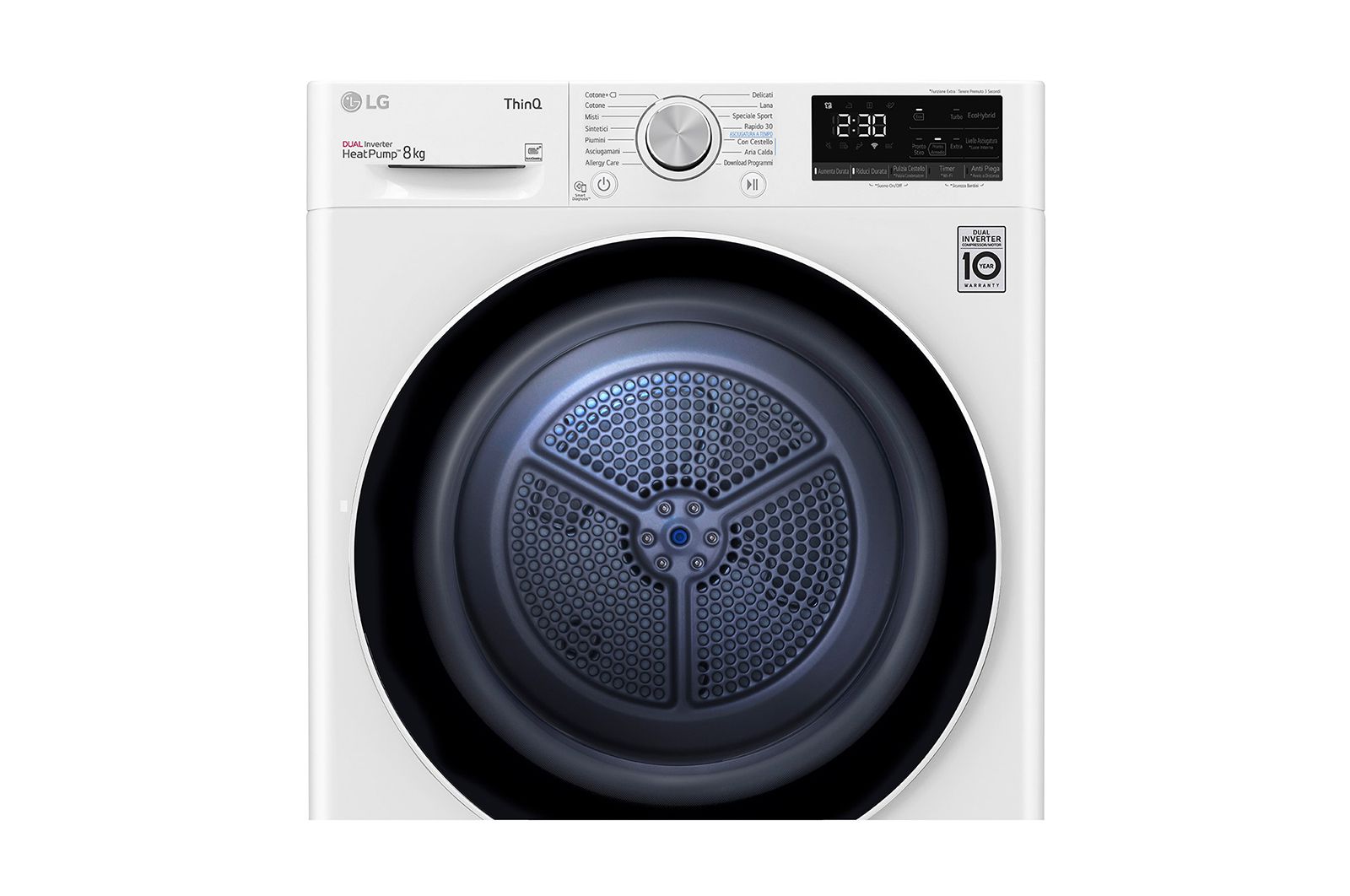 LG Asciugatrice 8kg Pompa di calore DUAL Inverter | Serie V3 Classe A++ | Eco Hybrid, Condensatore autopulente, Wi-Fi, RH80V3AV6N