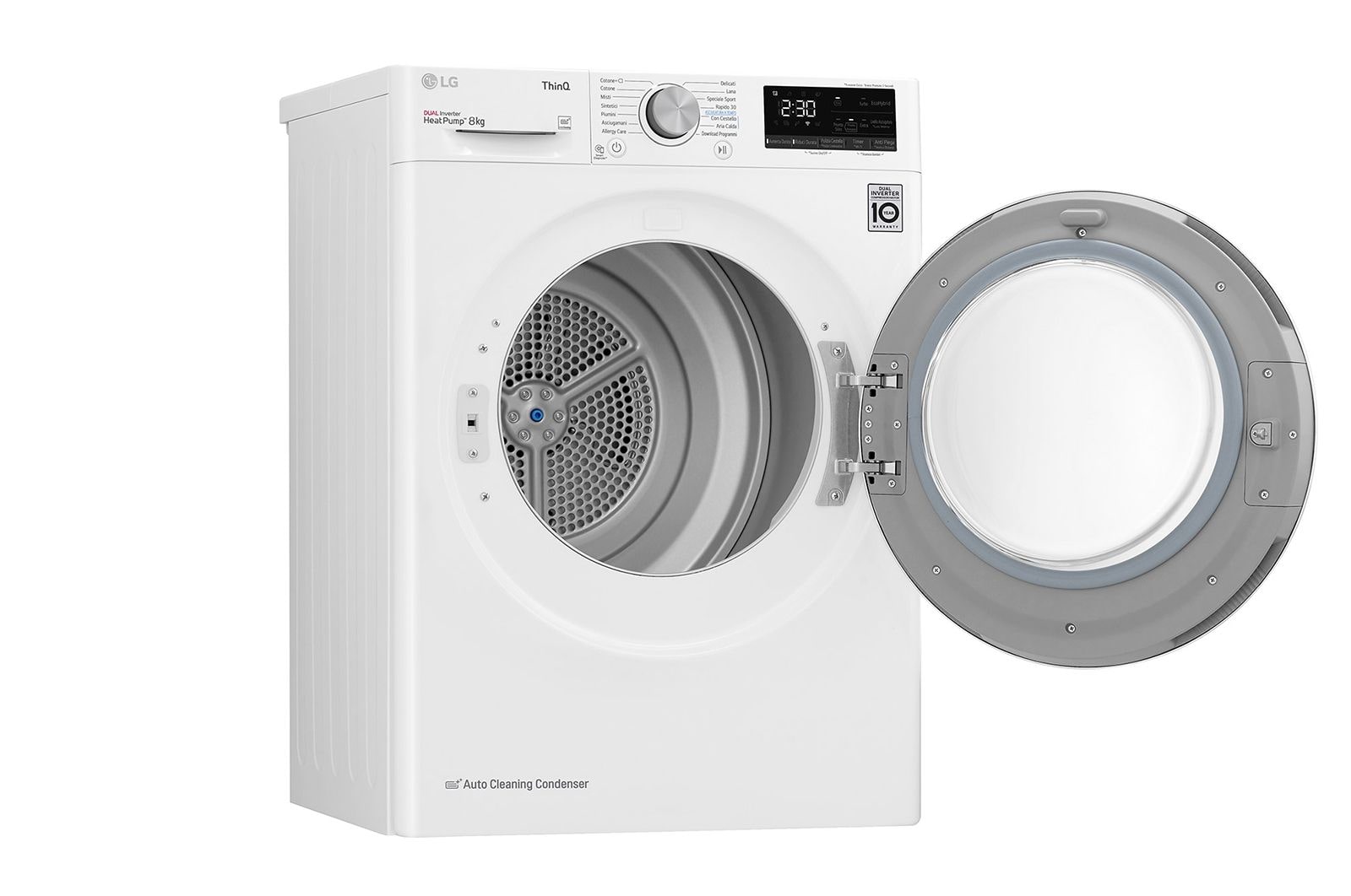 LG Asciugatrice 8kg Pompa di calore DUAL Inverter | Serie V3 Classe A++ | Eco Hybrid, Condensatore autopulente, Wi-Fi, RH80V3AV6N