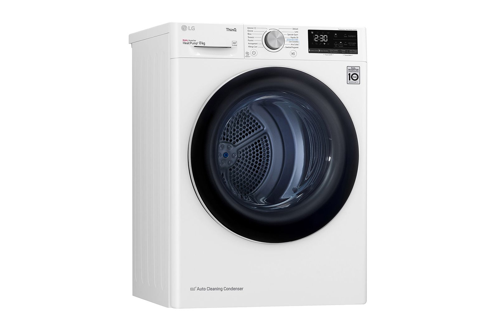 LG Asciugatrice 8kg Pompa di calore DUAL Inverter | Serie V3 Classe A++ | Eco Hybrid, Condensatore autopulente, Wi-Fi, RH80V3AV6N