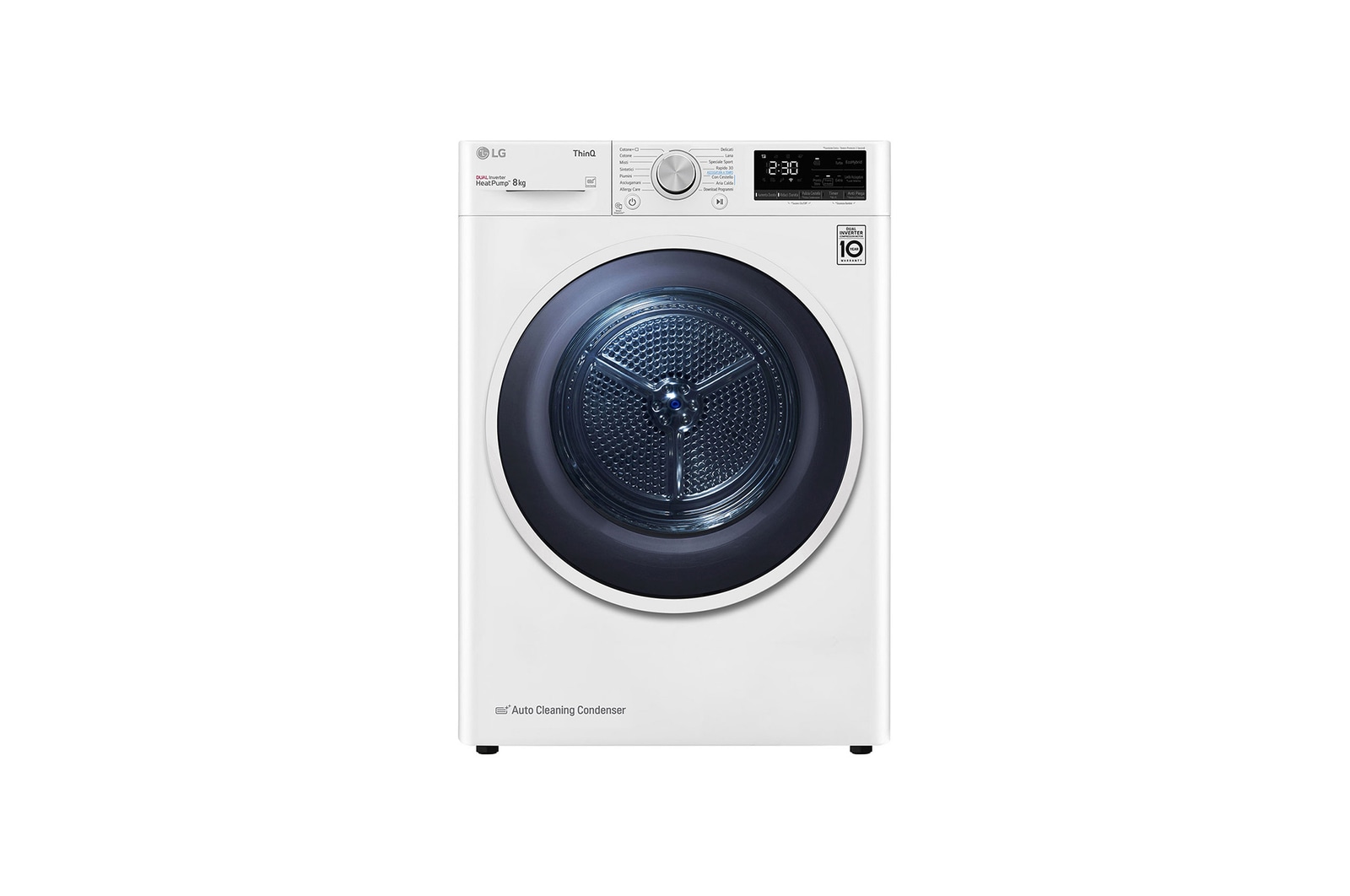 Vista frontale di Asciugatrice 8kg Pompa di calore DUAL Inverter | Serie V9 Classe C | Eco Hybrid, Condensatore autopulente, Wi-Fi RH80V9AVHN