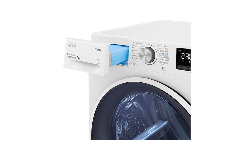 LG Asciugatrice 8kg Pompa di calore DUAL Inverter | Serie V9 Classe C | Eco Hybrid, Condensatore autopulente, Wi-Fi, RH80V9AVHN