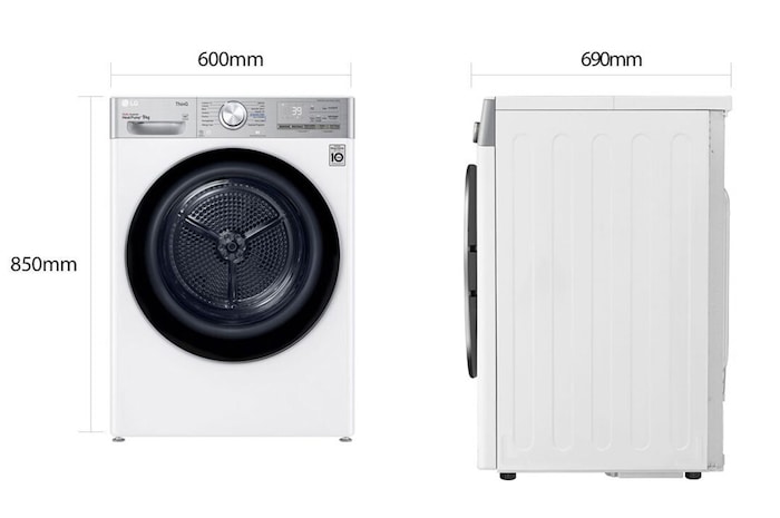 LG Asciugatrice 9kg Pompa di calore DUAL Inverter | Serie V9 Classe C | Eco Hybrid, Condensatore autopulente, Wi-Fi, RH90V9AV2QR